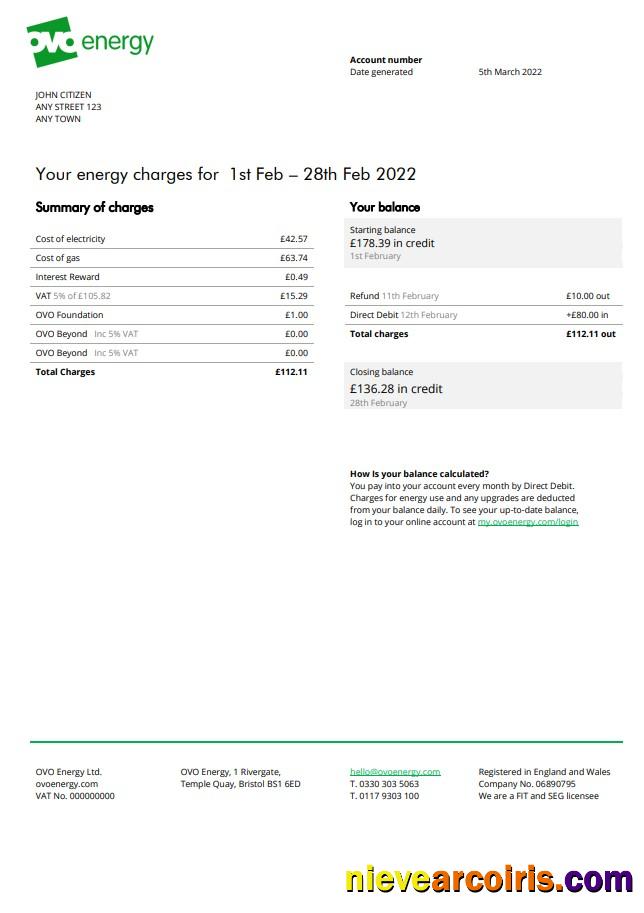 United Kingdom Ovo Energy electricity bill